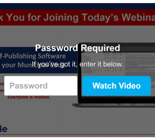 Image of Self-Publishing recored tour with password request overlayed on image.