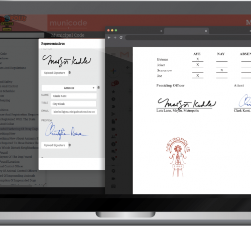 Image of laptop with an example of electronic signature in the Self-Publishing software.