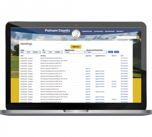 Screenshot of Putham County Georgia's Meetings page.