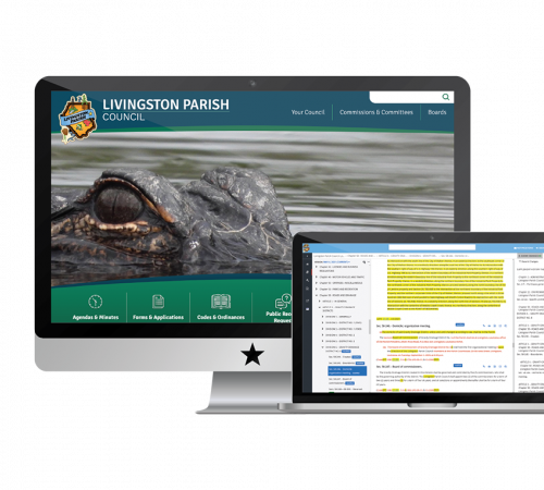 Screenshot of Livingston Parish's Website and Code in Multiple Devices