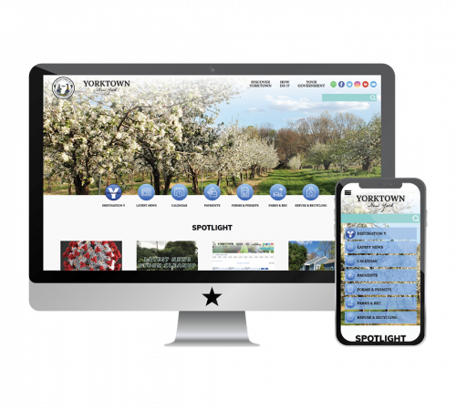 Screenshot of Yorktown website on Monitor and phone