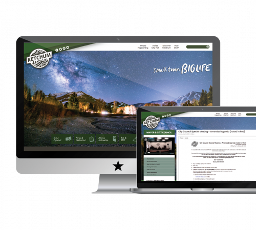 Screenshot of Ketchum's site on Desktop and Meetings Portal on Laptop