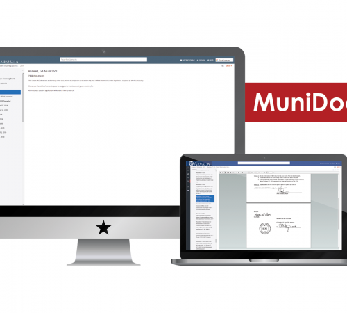 Screenshot of MuniDocs in monitor and laptop