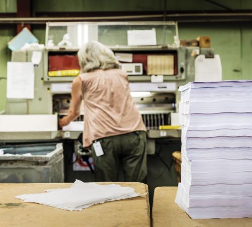 Prepress/production supervisor Starlett Lovel works in this 2018 photo in the printing room at the Municode facility in Tallahas