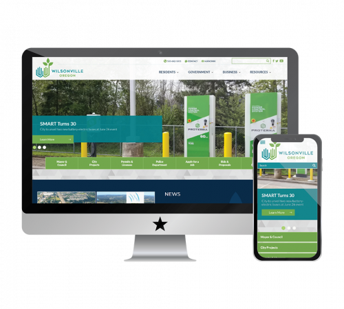 Wilsonville OR home page screenshot in computer monitor and mobile phone devices.
