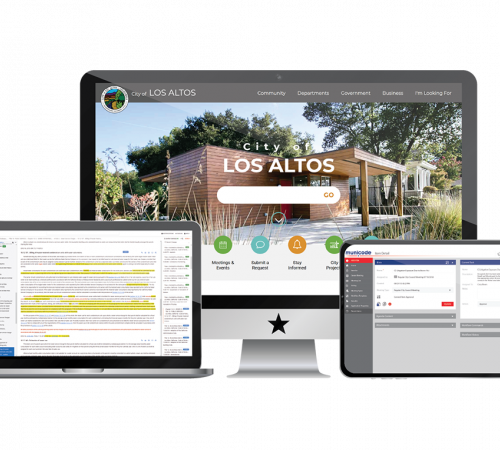 Los Altos Website on Monitor, Codification Service on Laptop, and Meeting Service on Tablet