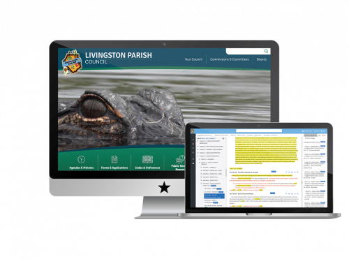 Screenshot of Livingston Parish's Website and Code in Multiple Devices