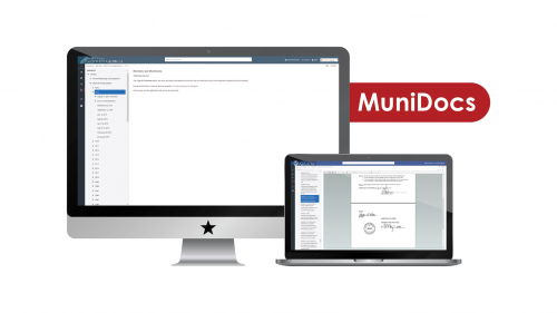 Screenshot of MuniDocs in monitor and laptop