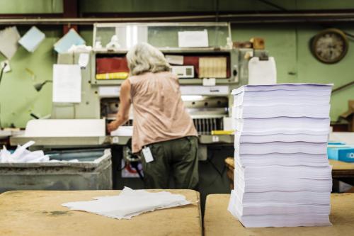 Prepress/production supervisor Starlett Lovel works in this 2018 photo in the printing room at the Municode facility in Tallahas