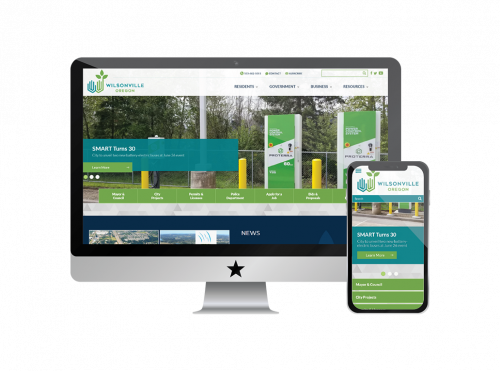 Wilsonville OR home page screenshot in computer monitor and mobile phone devices.