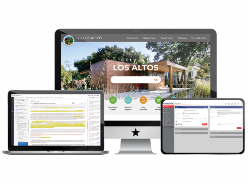 Los Altos Website on Monitor, Codification Service on Laptop, and Meeting Service on Tablet