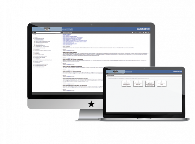 Screenshot of Smithfield's Self-Publishing and Policies and Procedures in a Monitor and Laptop