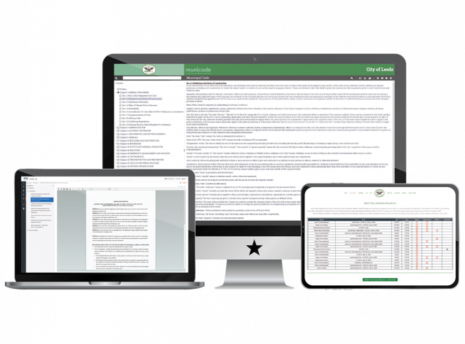 Screenshot of Self-Publishing, MuniDocs, and Meetings Portal on Monitor, Laptop, and Tablet