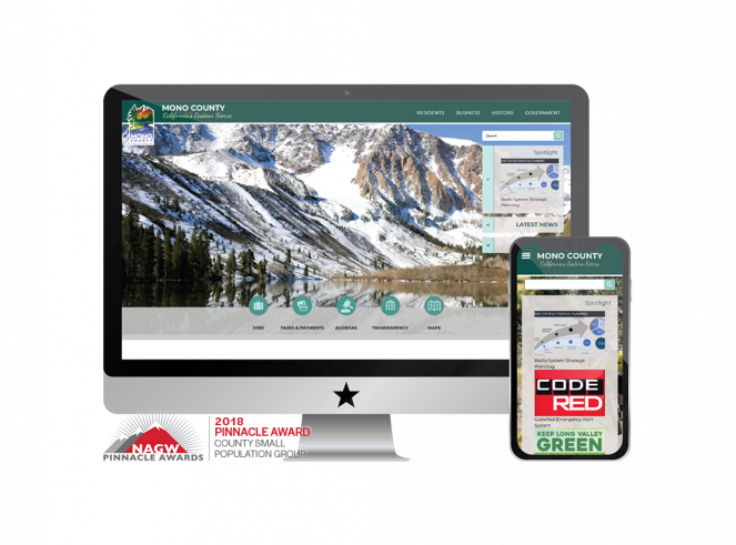 Mono County CA homepage screenshots in devices 2018 Pinnacle Award County Small Population Group