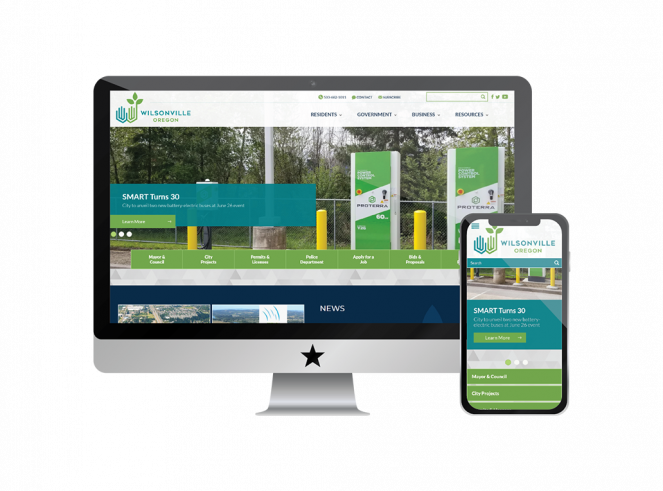 Wilsonville OR home page screenshot in computer monitor and mobile phone devices.