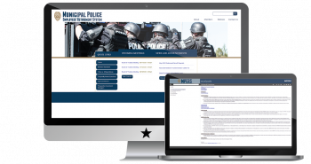 Screenshot of Municipal Police Website and Self Publishing in Monitor and Laptop