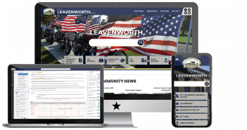 Screenshot of Leavenworth Website in Monitor and Phone and Online Code in Laptop