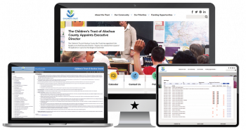 Screenshot of Children's Trust website, Self-Publishing Software, and Meeting Management Software in Monitor, Laptop, and Tablet