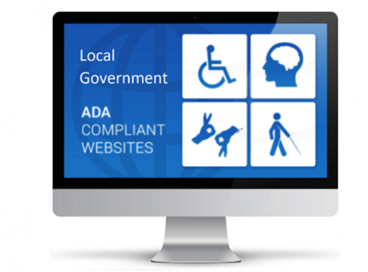 Image of a computer monitor with symbols for ADA and the text Local Government ADA Websites.